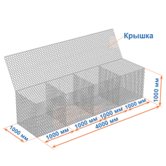 Габион коробчатый ГСИ-К 4х1х1 оцинкованный, Ø проволоки 2,4 мм, размер ячейки 6х8 см фото