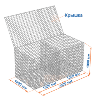 Габион коробчатый ГСИ-К 2х1х1 оцинкованный, Ø проволоки 3,0 мм, размер ячейки 8х10 см фото